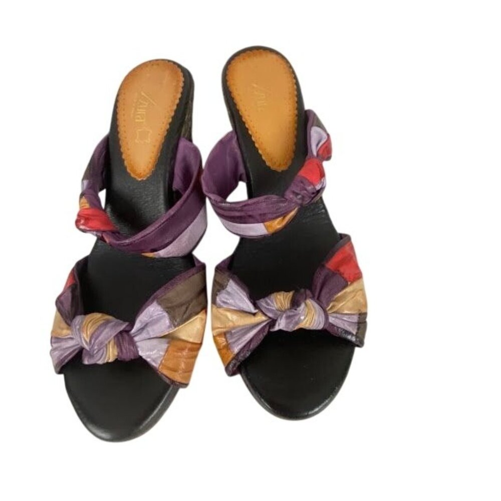 Azura Made in Spain Colorful Bohemian Patchwork Wedge Statement Sandals Sz 41